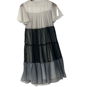 Carlucci kids cascade ruffle midi black white shortsleeve layered tulle dress xs
